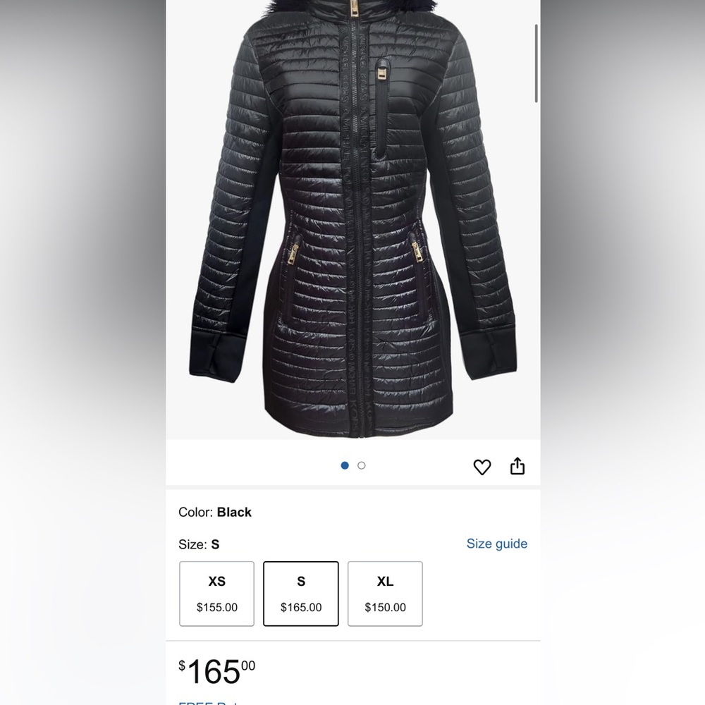 Michael Michael Kors Women's Black Quilted Coat Jacket with Faux Fur